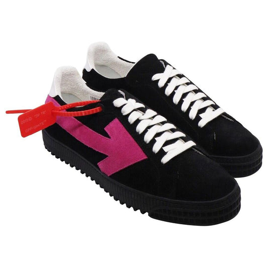 Off-White Sleek Black Suede Sneakers with Fuchsia Arrow Detail sleek-black-suede-sneakers-with-fuchsia-arrow-detail