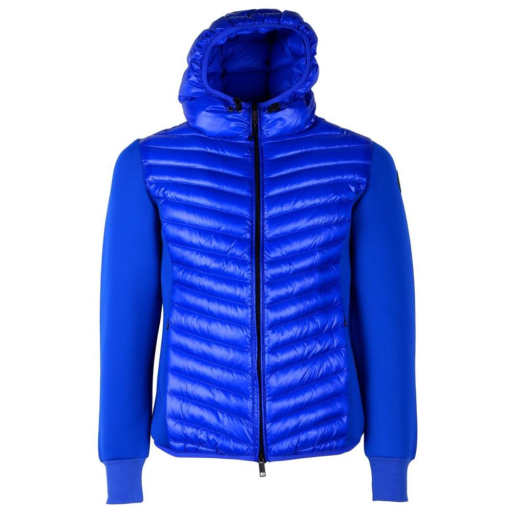 Chic Blue Nylon Down Jacket with Stretch Sleeves