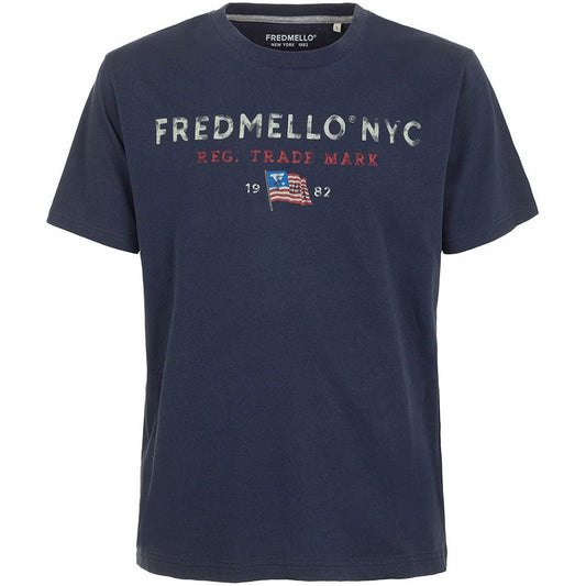 Fred Mello Sophisticated Blue Cotton Tee with Elegant Print sophisticated-blue-cotton-tee-with-elegant-print