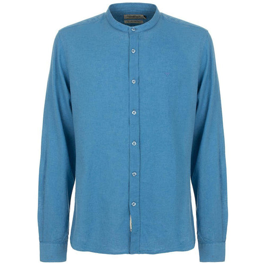 Fred Mello Elegant Light Blue Linen-Cotton Blend Shirt elegant-light-blue-linen-cotton-blend-shirt