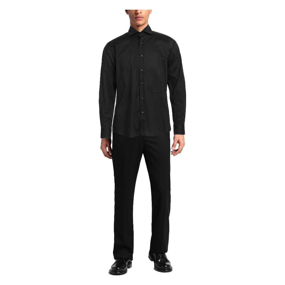 Aquascutum Elegant Black Cotton Shirt with Logo Embroidery elegant-black-cotton-shirt-with-logo-embroidery