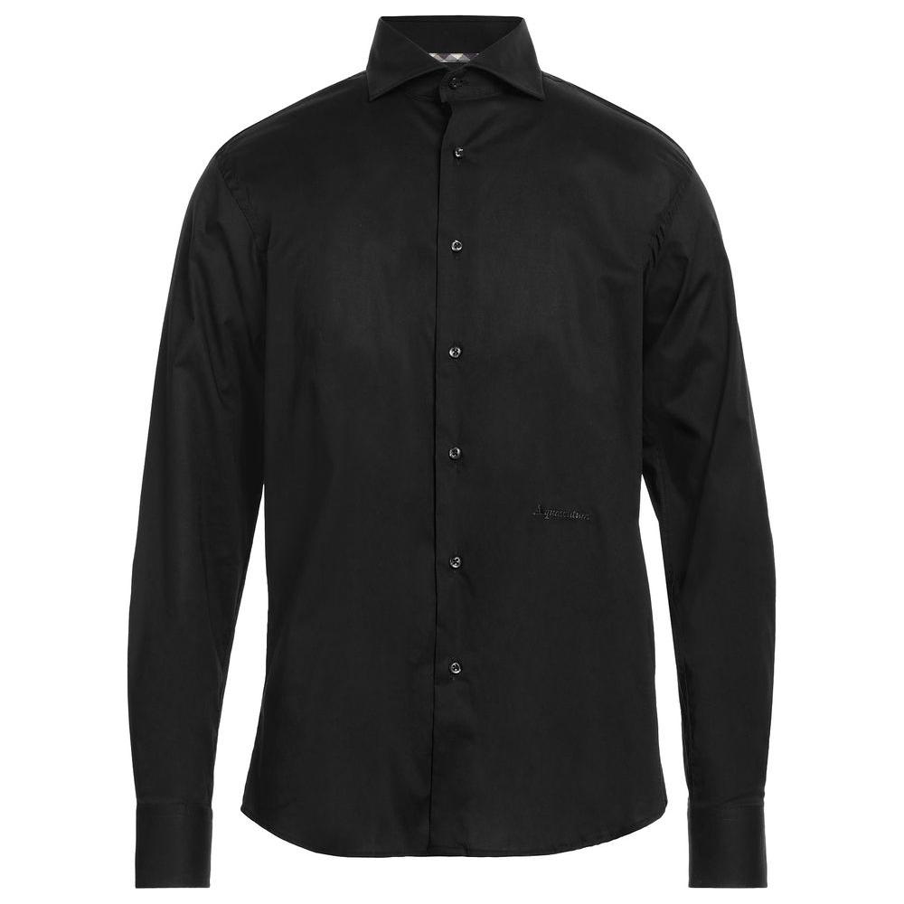 Aquascutum Elegant Black Cotton Shirt with Logo Embroidery elegant-black-cotton-shirt-with-logo-embroidery