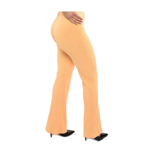 Flared High-Waist Ribbed Trousers in Orange