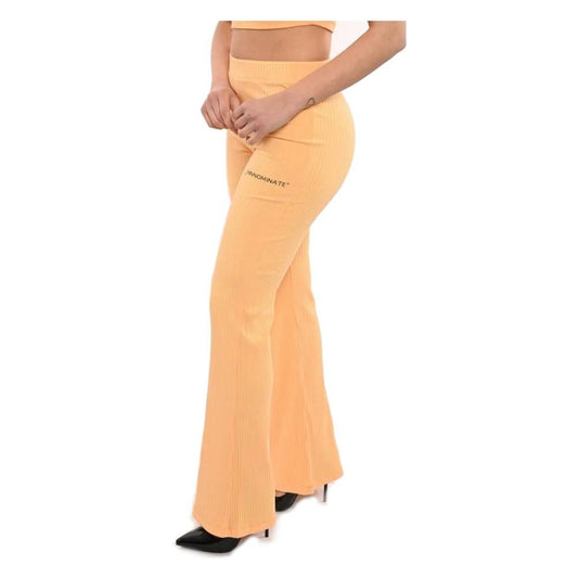 Hinnominate Flared High-Waist Ribbed Trousers in Orange orange-cotton-jeans-pant