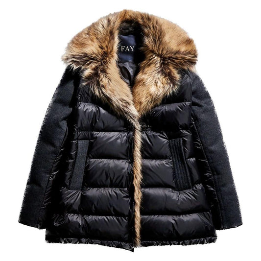 Fay Chic Quilted Down Jacket with Faux Fur Details black-polyamide-jackets-coat-7