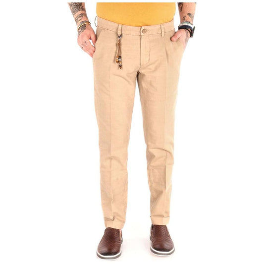 Yes Zee Chic Beige Cotton Chino Trousers chic-beige-cotton-chino-trousers
