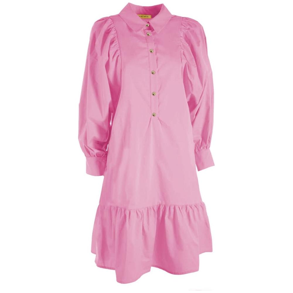 Yes Zee Elegant Cotton Dress with Gathered Sleeves pink-cotton-dress-4