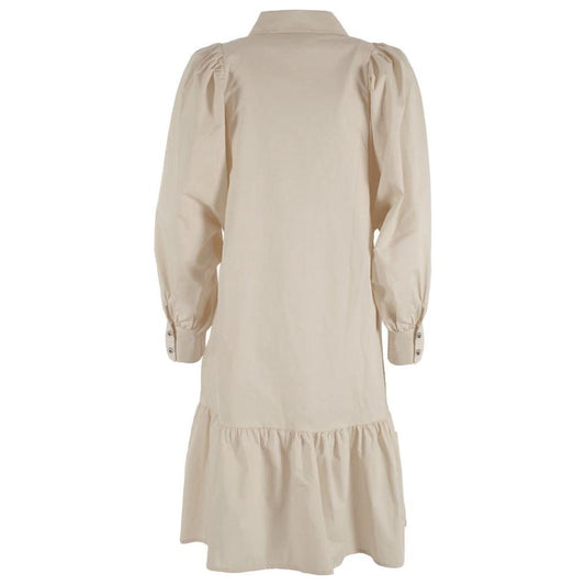 Yes Zee Beige Cotton Dress with Gathered Sleeves beige-cotton-dress-2