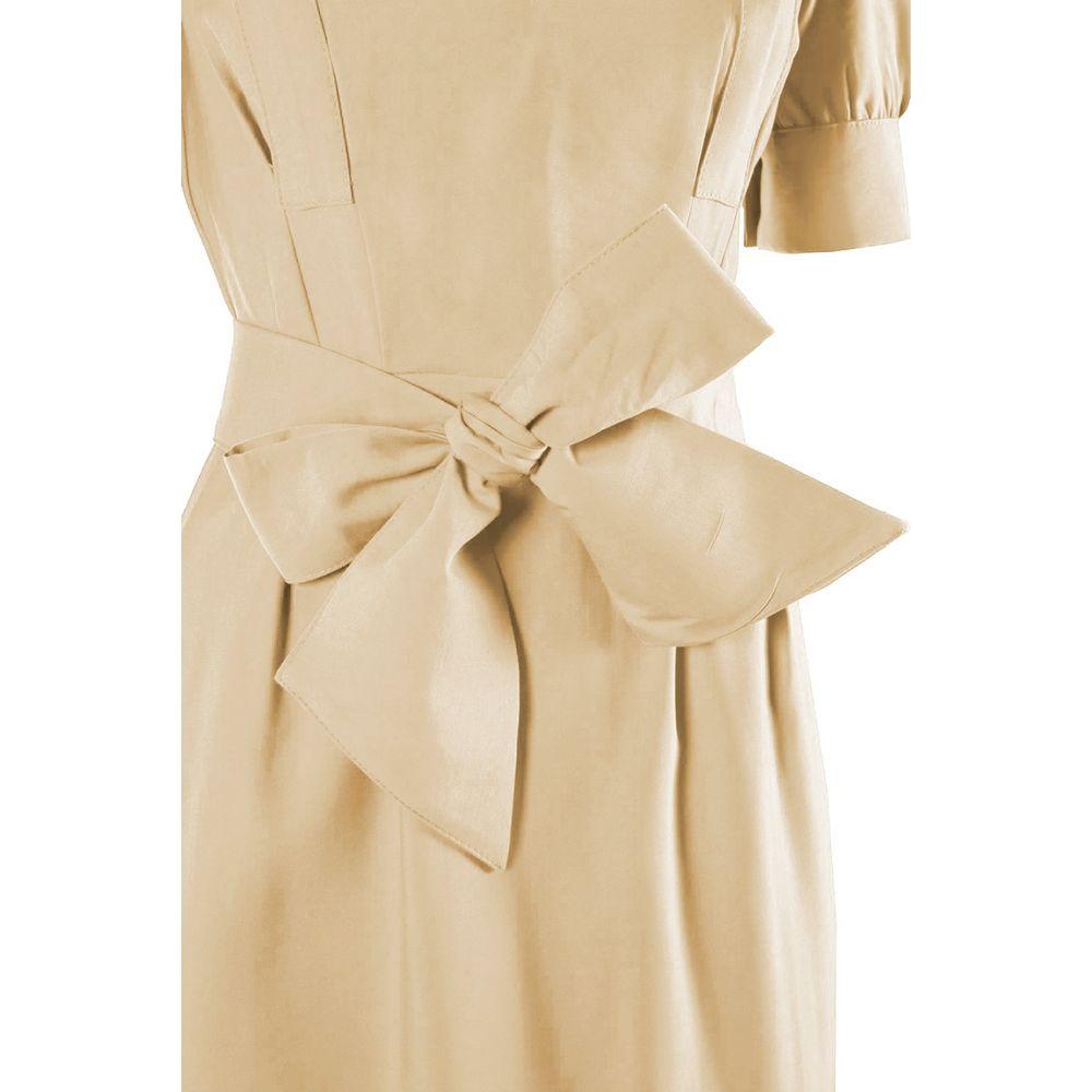 Yes Zee Chic Beige Midi Dress with Waist Belt beige-viscose-dress