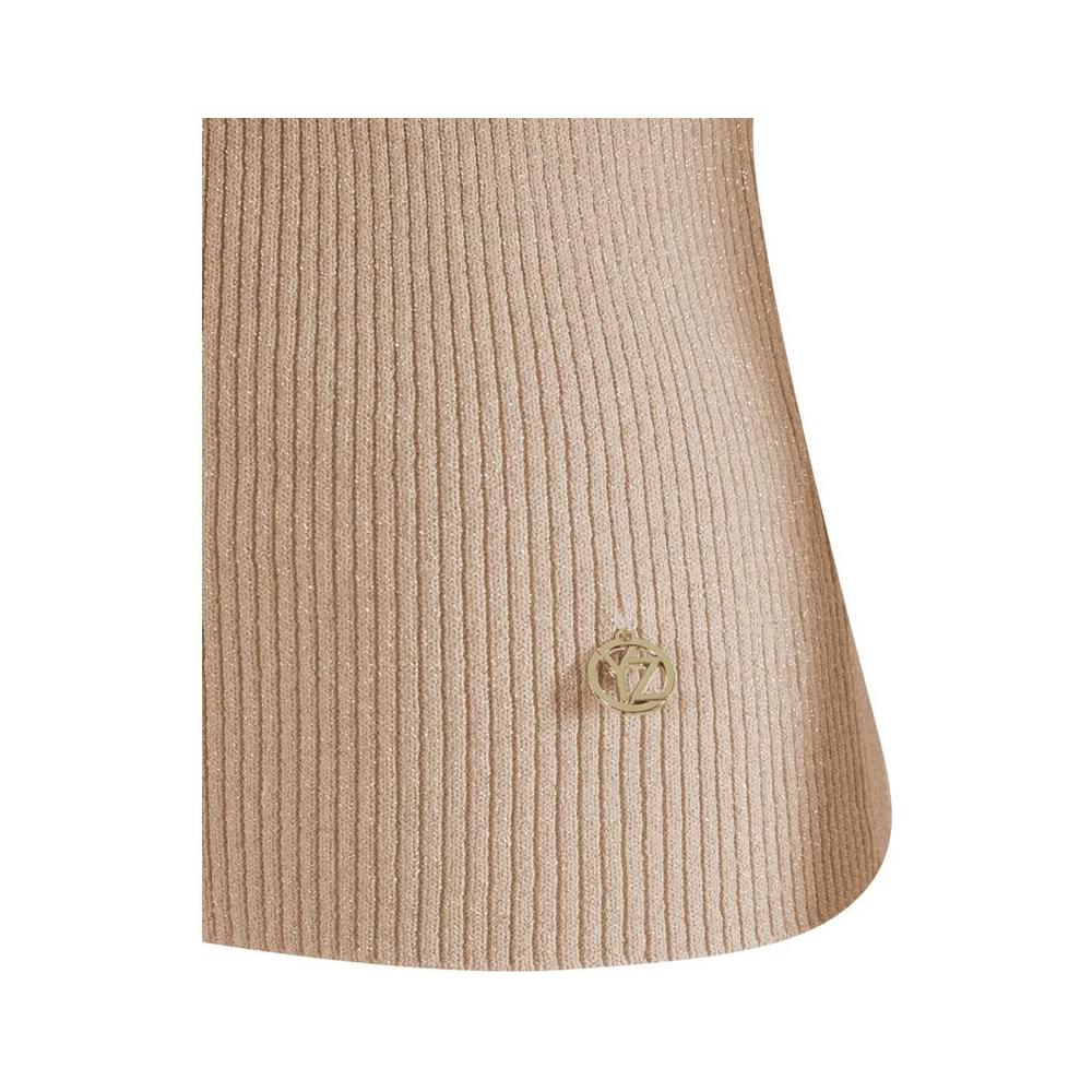 Yes Zee Chic Beige Rib-knit Short Sleeve Top beige-viscose-sweater-1