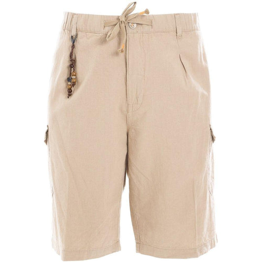 Beige Casual Linen-Cotton Blend Shorts