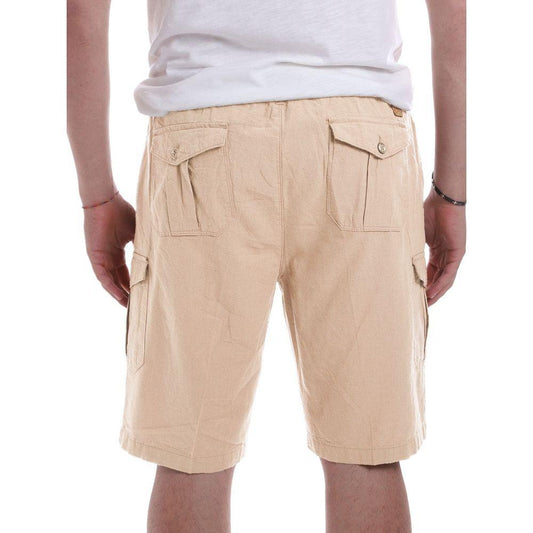 Beige Casual Linen-Cotton Blend Shorts