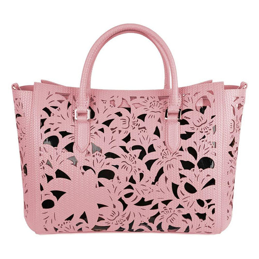 Baldinini Trend Chic Pink Calfskin Handbag with Floral Accents pink-leather-di-calfskin-handbag-1