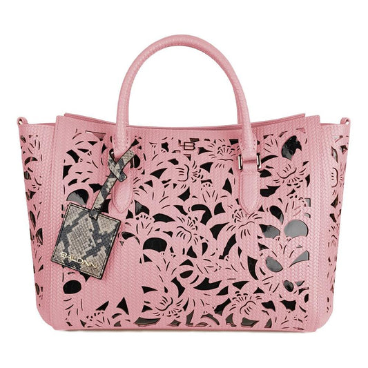 Baldinini Trend Chic Pink Calfskin Handbag with Floral Accents pink-leather-di-calfskin-handbag-1