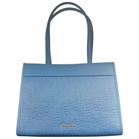 Baldinini Trend Elegant Light Blue Shopping Bag with Logo Motif light-blue-leather-di-calfskin-shoulder-bag