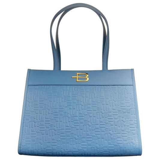 Baldinini Trend Elegant Light Blue Shopping Bag with Logo Motif light-blue-leather-di-calfskin-shoulder-bag