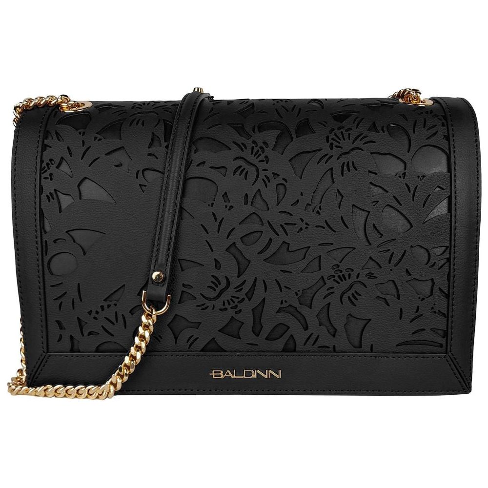 Baldinini Trend Elegant Floral Calfskin Shoulder Bag black-leather-di-calfskin-crossbody-bag-4