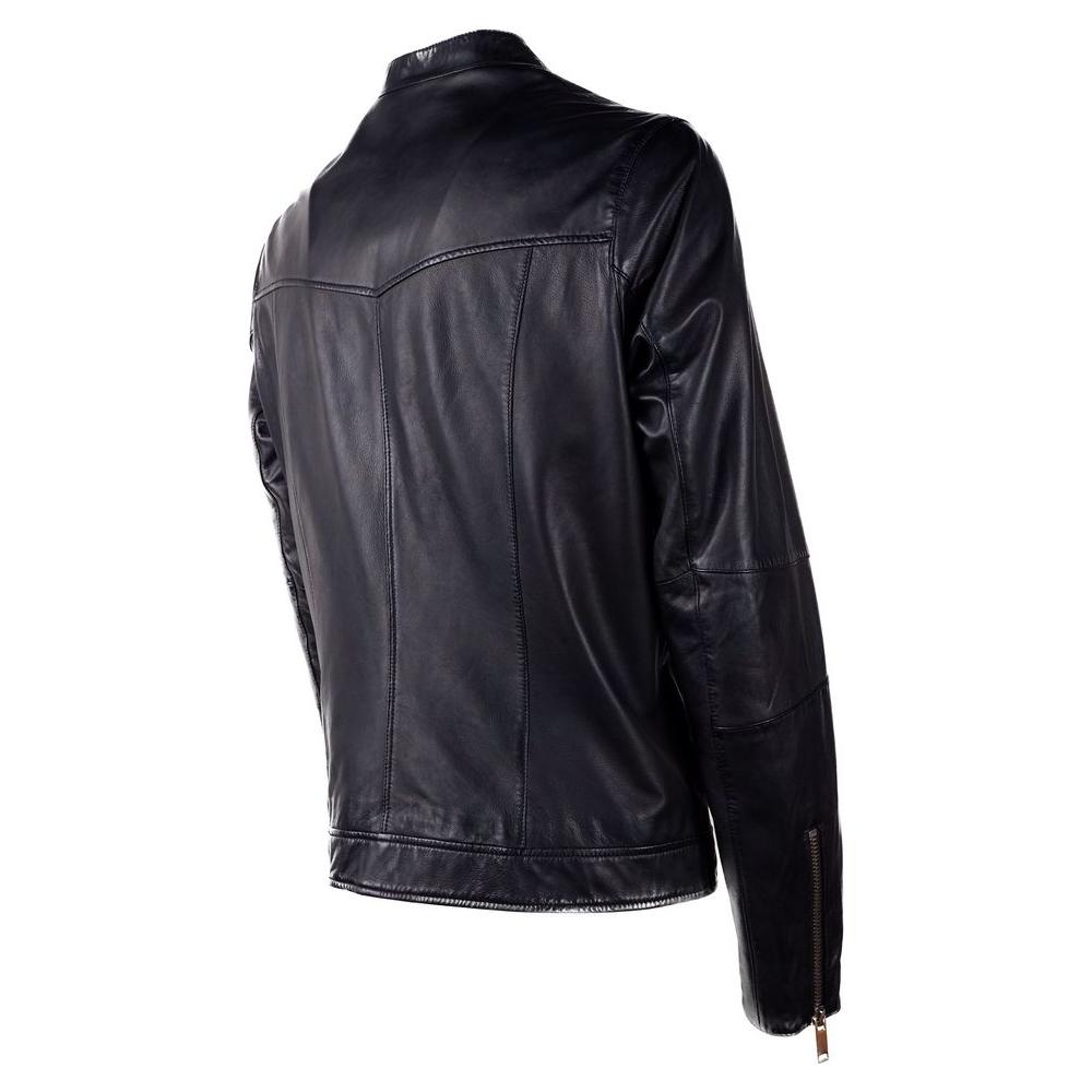 Emilio Romanelli Black Leather Jacket black-leather-jacket-3
