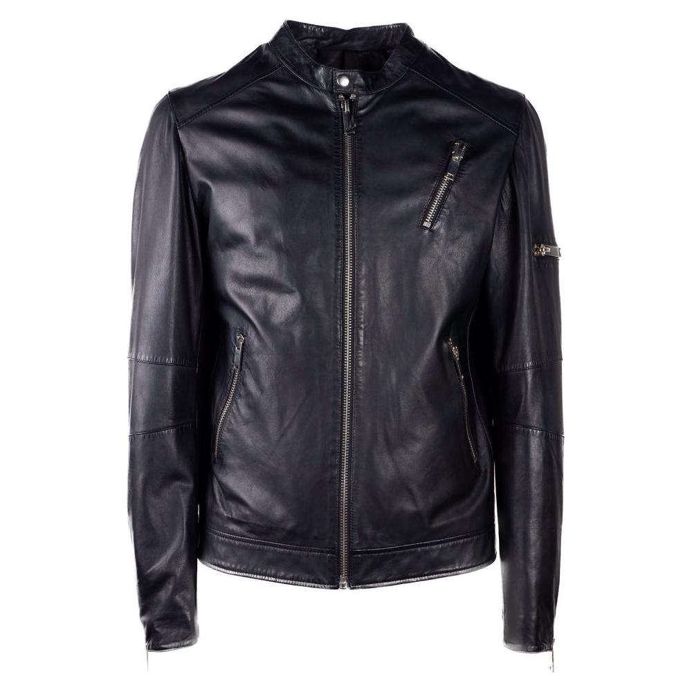 Emilio Romanelli Black Leather Jacket black-leather-jacket-3