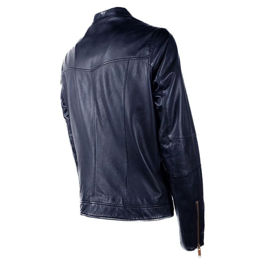 Emilio Romanelli Blue Leather Jacket blue-leather-jacket-1