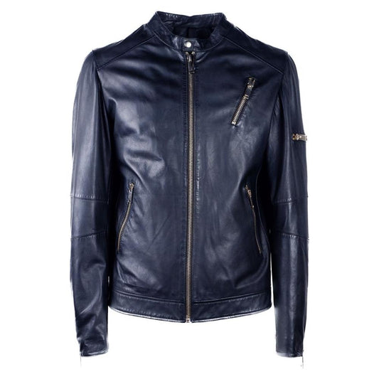 Emilio Romanelli Blue Leather Jacket blue-leather-jacket-1