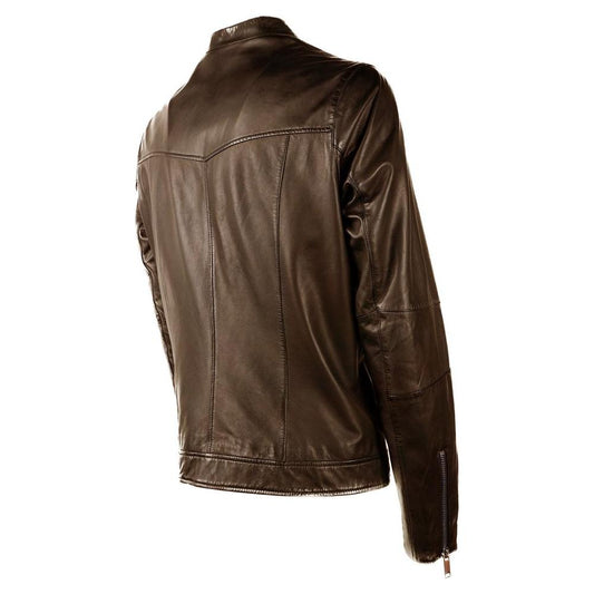 Emilio Romanelli Brown Leather Jacket brown-leather-jacket