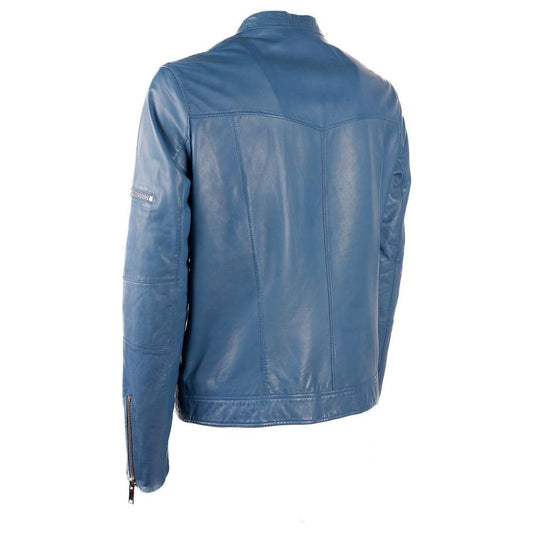 Emilio Romanelli Light Blue Leather Jacket light-blue-leather-jacket