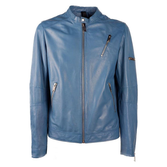 Emilio Romanelli Light Blue Leather Jacket light-blue-leather-jacket