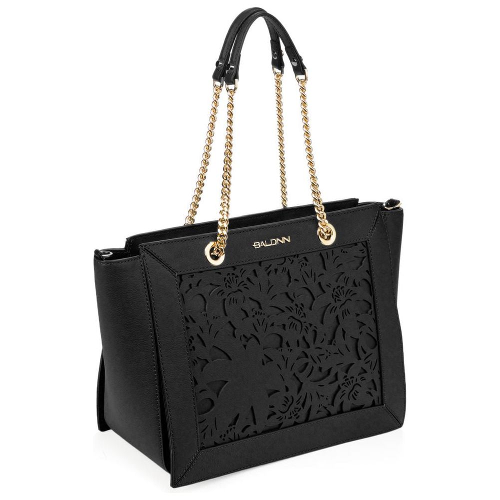 Baldinini Trend Elegant Black Floral Calfskin Shoulder Bag black-leather-di-calfskin-crossbody-bag-9