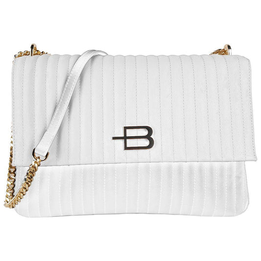 Baldinini Trend Chic Quilted Calfskin Shoulder Bag with Chain Strap white-leather-di-calfskin-crossbody-bag-2