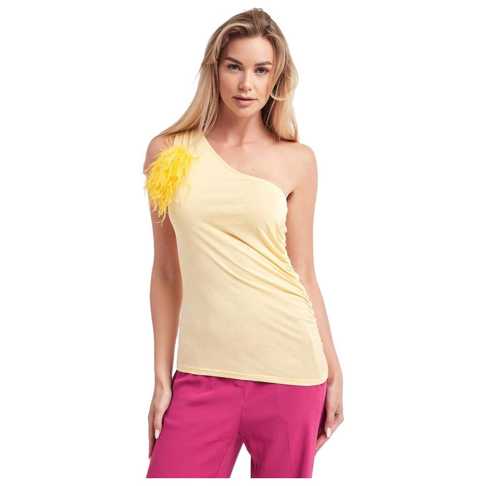 Patrizia Pepe Sunny Feather-Adorned Cotton Top yellow-cotton-tops-t-shirt-5