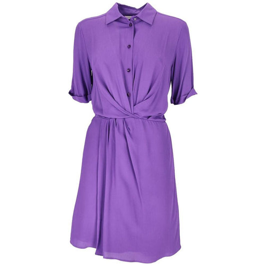 Chic Purple Flared Short Sleeve Shirtdress