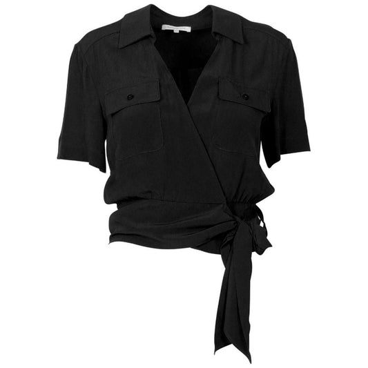 Patrizia Pepe Elegant V-Neck Tie-Waist Blouse black-viscose-sweater-1
