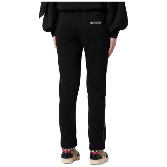 Patrizia Pepe Elegant Cotton Sweatpants with Rhinestone Accent black-cotton-jeans-pant-24