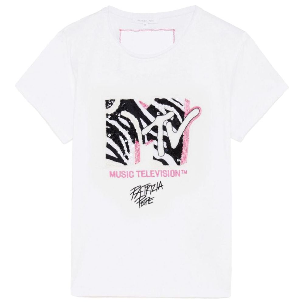 Patrizia Pepe Sequin-Embellished MTV Logo Cotton Tee white-cotton-tops-t-shirt-1