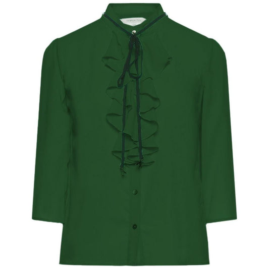 Patrizia Pepe | Elegant Green Crepe Blouse with Ruffle Accent| McRichard Designer Brands   