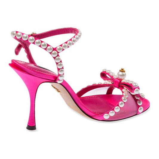 Dolce & Gabbana | Elegant Fuchsia Sandals with Pearl Details| McRichard Designer Brands   