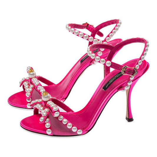 Dolce & Gabbana Elegant Fuchsia Sandals with Pearl Details elegant-fuchsia-sandals-with-pearl-details