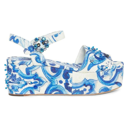 Dolce & Gabbana | Majolica Crystal-Embellished Wedge Sandals| McRichard Designer Brands   
