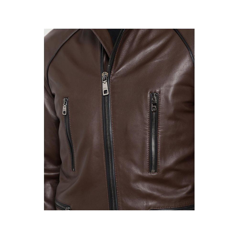 Dolce & Gabbana Brown Leather Di Lambskin Jacket brown-leather-di-lambskin-jacket