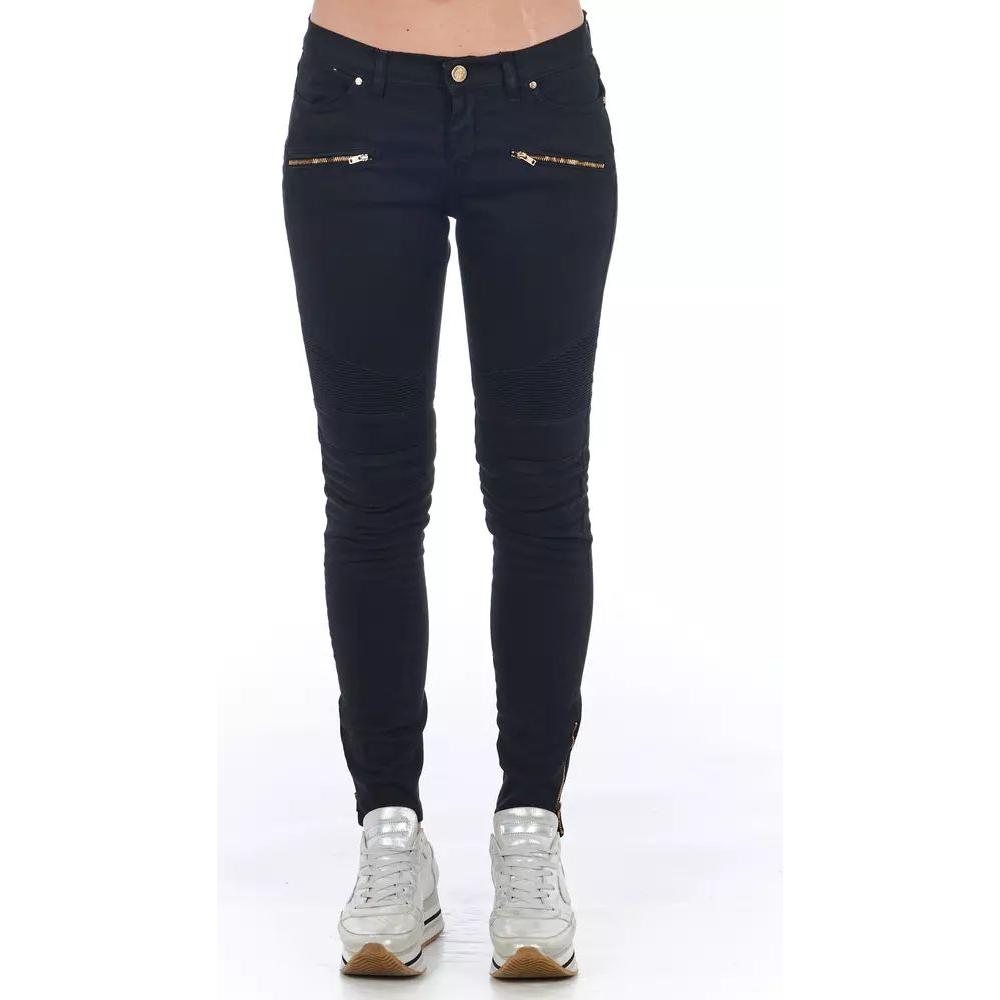 Frankie Morello Elegant Biker Stretch Denim Jeans in Black Jeans & Pants black-cotton-jeans-pant-23