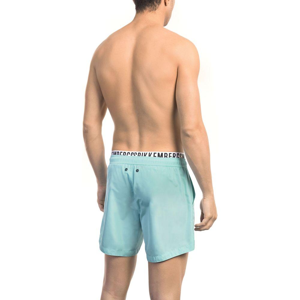 Elegant Light Blue Swim Shorts with Branded Band