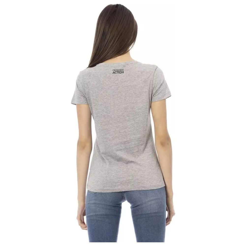 Trussardi Action Chic Gray Round Neck Cotton Tee with Print chic-gray-short-sleeve-tee-with-front-print