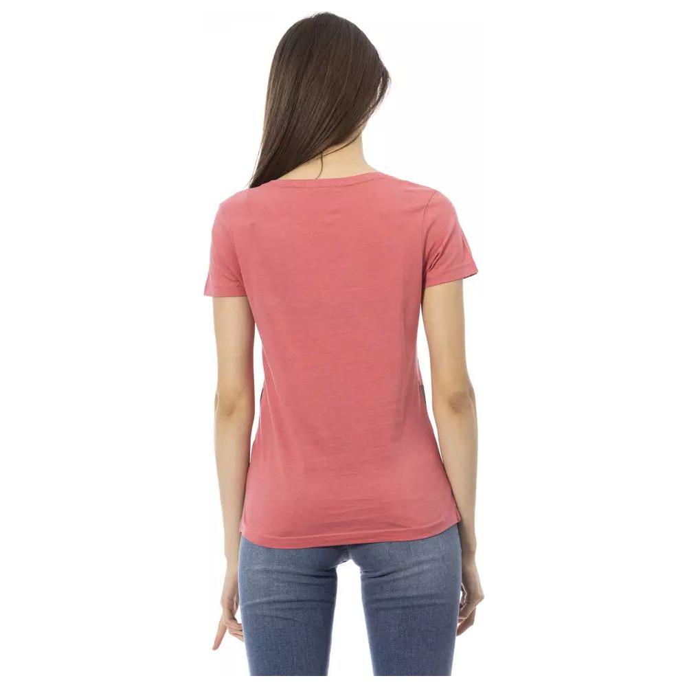 Trussardi Action Chic Pink Tee with Elegant Front Print chic-pink-short-sleeve-round-neck-tee