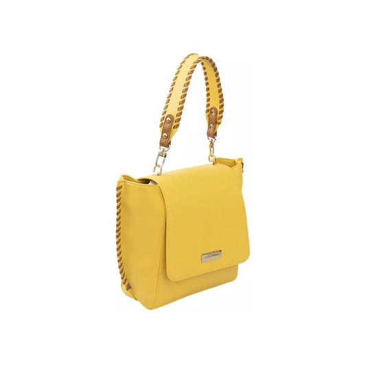 Baldinini Trend Elegant Yellow Shoulder Flap Bag with Golden Details elegant-yellow-shoulder-flap-bag-with-golden-details