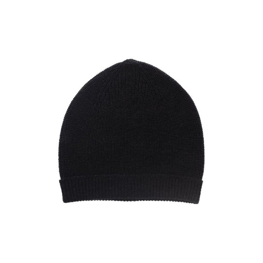 Elegant Black Merino Wool Ribbed Hat