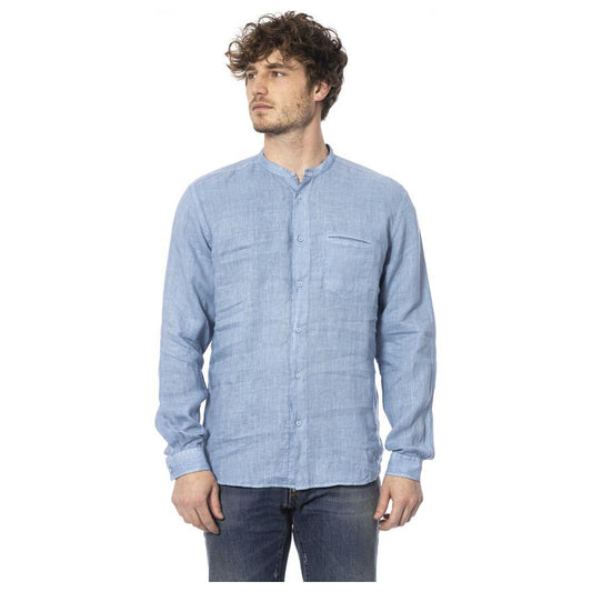 Distretto12 | Elegant Linen Mandarin Collar Shirt| McRichard Designer Brands   