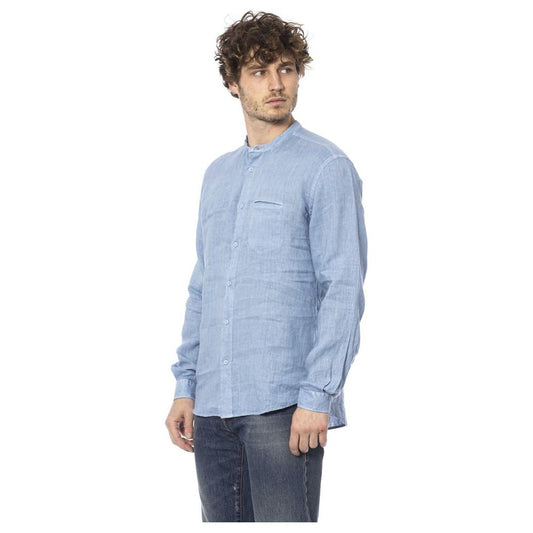 Distretto12 | Elegant Linen Mandarin Collar Shirt| McRichard Designer Brands   
