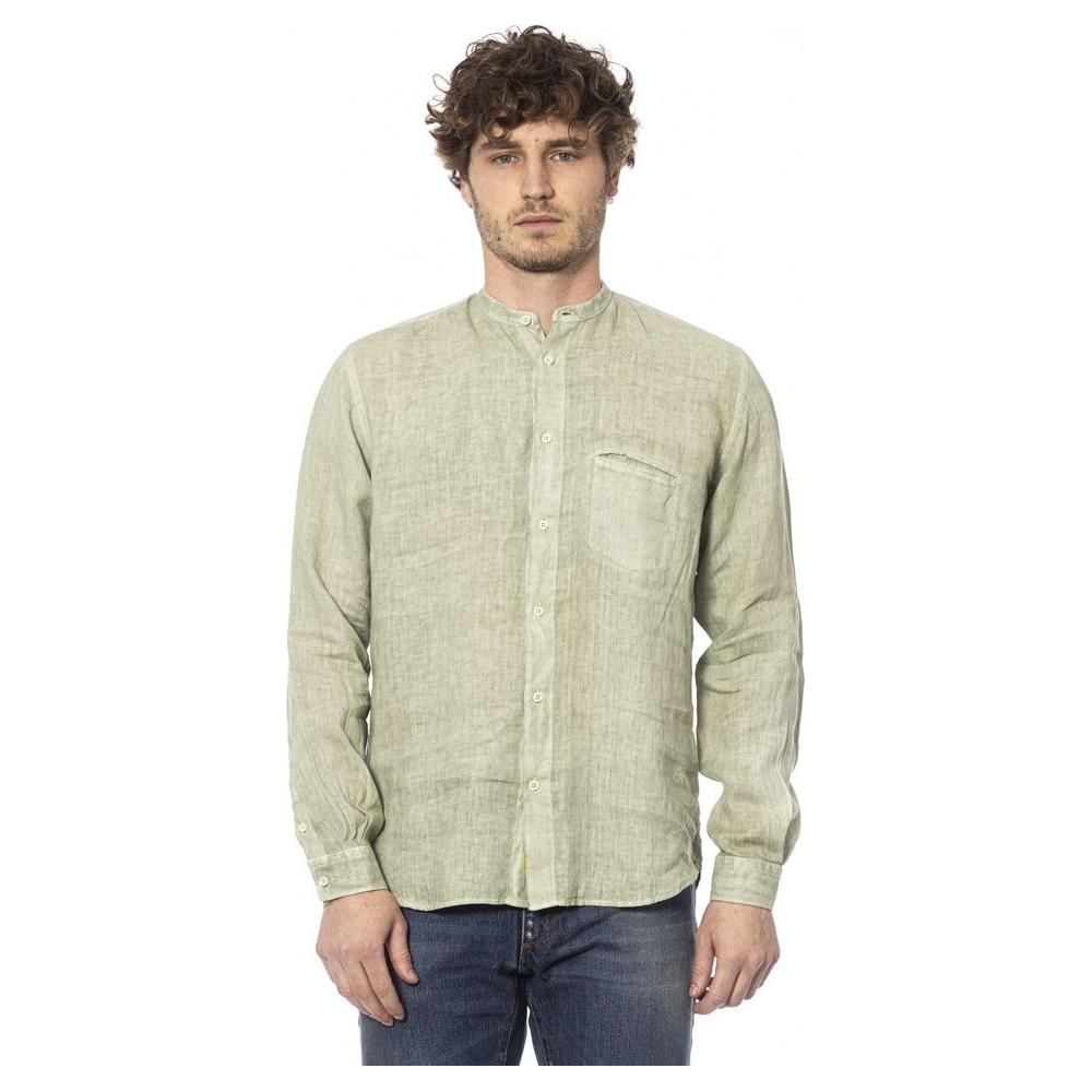 Distretto12 Elegant Green Linen Shirt with Mandarin Collar green-linen-shirt-1 product-24128-1467247628-2869fc4e-311.jpg