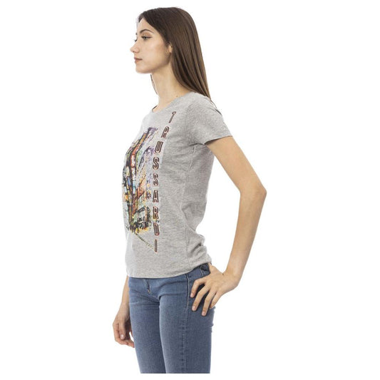 Trussardi Action Chic Gray Cotton Blend Tee with Unique Print gray-cotton-tops-t-shirt-5